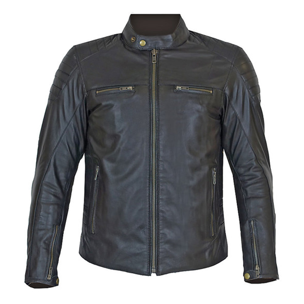 Prexport OLD STRIPES - NERO UOMO GIACCA IN PELLE DA MOTO CAFE RACER - CE AA