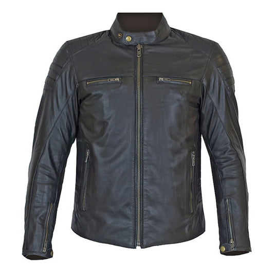 Prexport OLD STRIPES - NERO UOMO GIACCA IN PELLE DA MOTO CAFE RACER - CE AA