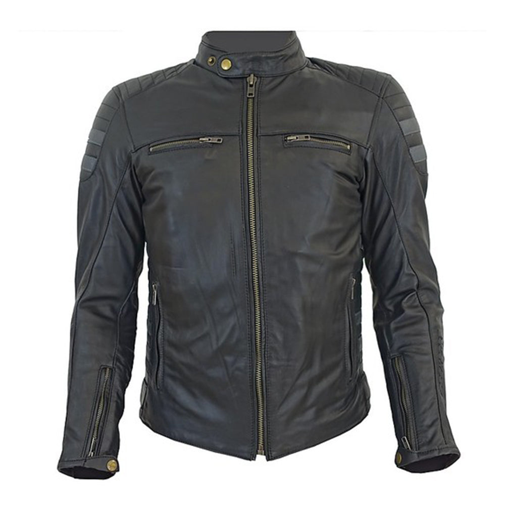 Prexport OLD STRIPES - NERO/GRIGIO UOMO GIACCA IN PELLE DA MOTO CAFE RACER - CE AA