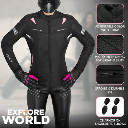 GIACCA DA MOTO IN TESSUTO PER DONNE VIPER NERO & ROSA