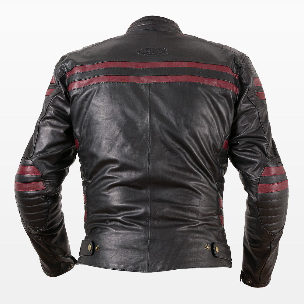 Prexport OLD STRIPES - NERO/ROSSO UOMO GIACCA IN PELLE DA MOTO CAFE RACER - CE AA